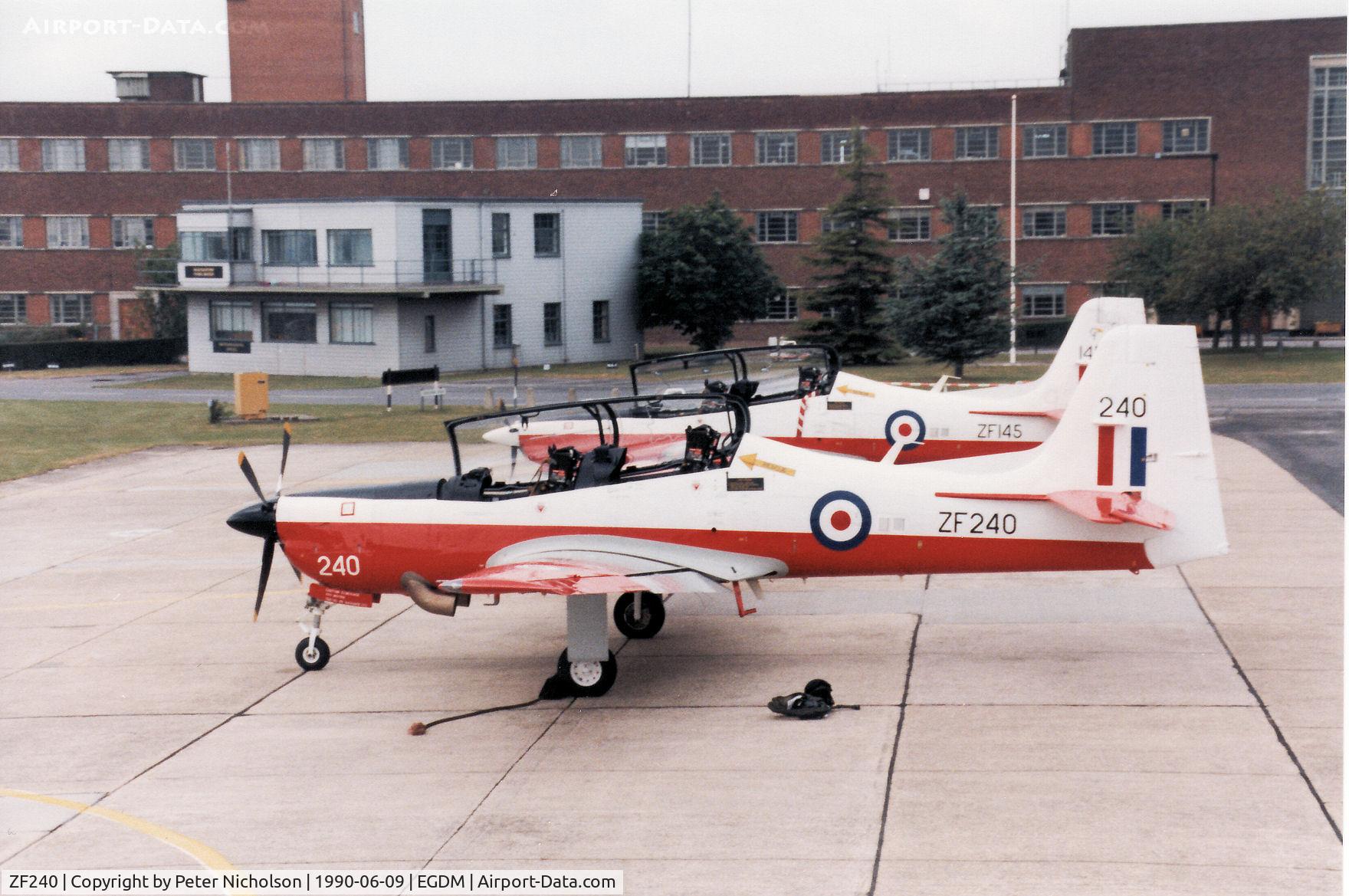 ZF240, 1990 Short S-312 Tucano T1 C/N S043/T40, Tucano T.1, callsign Embassy Topaz, of RAF Church Fenton's 7 Flying Training School on the flight-line at the 1990 Boscombe Down Battle of Britain 50th Anniversary Airshow.