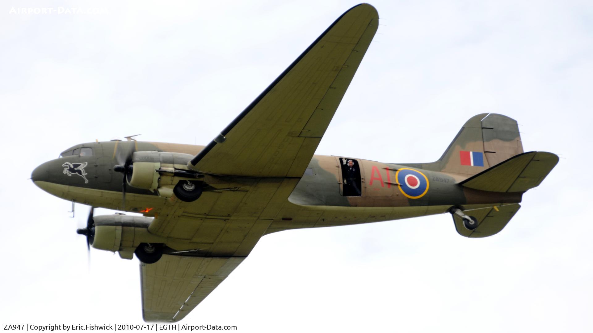 ZA947, 1943 Douglas C-47A-60-DL Dakota III C/N 10200, 41. ZA947 (Battle of Britain Memorial Flight) overflying Shuttleworth Mid Summer Air Display July 2010