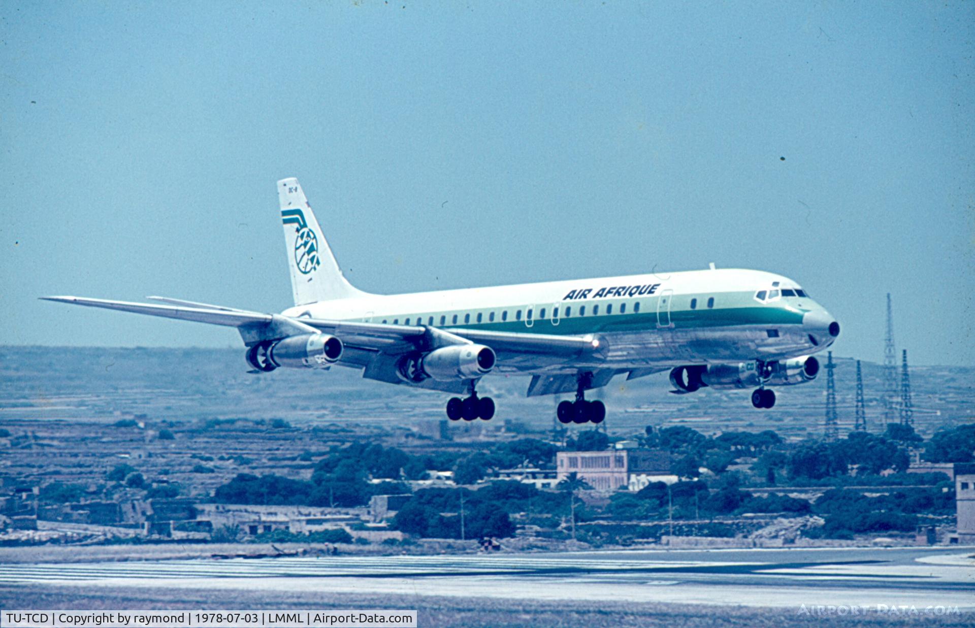 TU-TCD, 1961 Douglas DC-8-33 C/N 45627, Arriving in Malta back in 1978, beautiful DC8 seen here landing on Runway06.