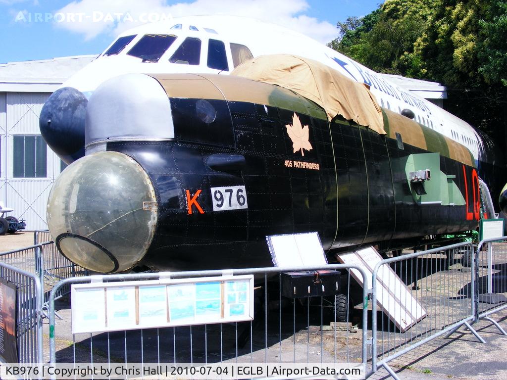 KB976, 1944 Victory Aircraft Avro 683 Lancaster B10 AR C/N 277, Once a complete aircraft on display at the Strathallan Aircraft Collection it was damaged by a roof collapse at Woodford in August 87. now Doncaster museum has the rear fuselage, Kermit Weeks has the majority of her, wings, rudders, parts of the fuselage.