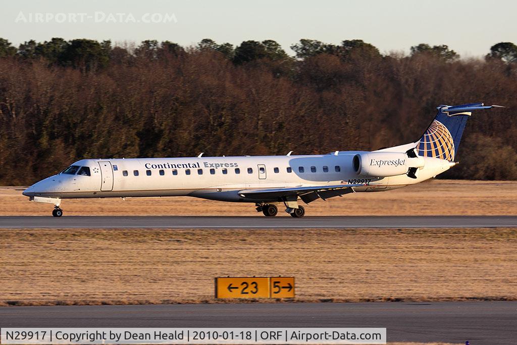 N29917, 2001 Embraer EMB-145LR C/N 145414, Continental Express (ExpressJet Airlines) N29917 (FLT BTA2723) rolling out on RWY 5 after arrival from Newark Liberty Int'l (KEWR).