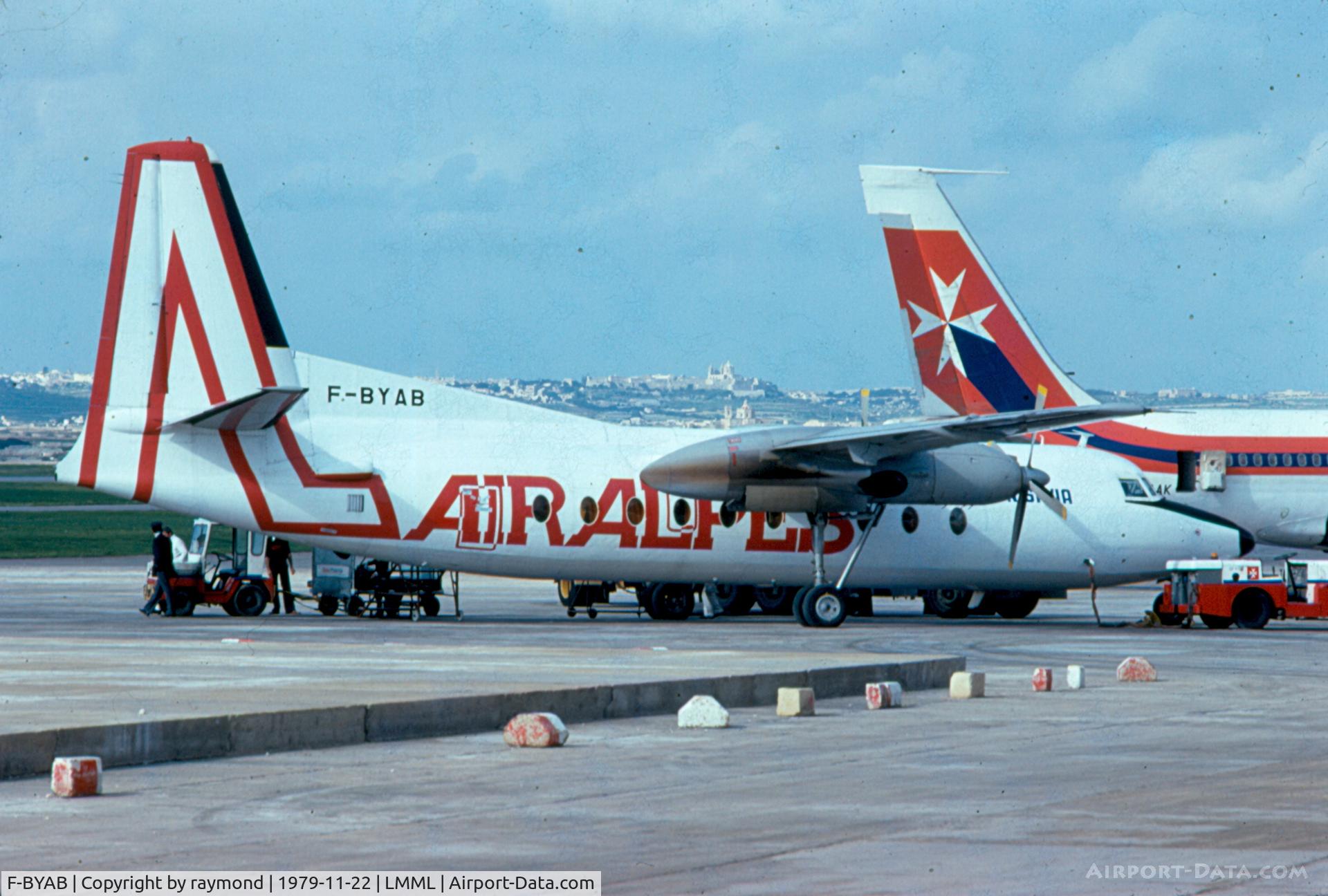 F-BYAB, 1967 Fokker F.27-600 Friendship C/N 10342, This F27 F-BYAB of Air Alpes seen parked here on Apron 8 in Malta after an overnight stay.