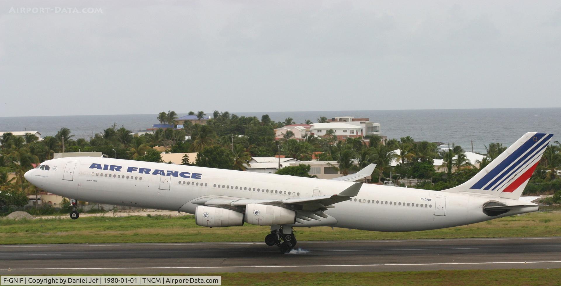 F-GNIF, 1997 Airbus A340-313X C/N 168, Air France F-GNIF touching down at TNCM runway 10