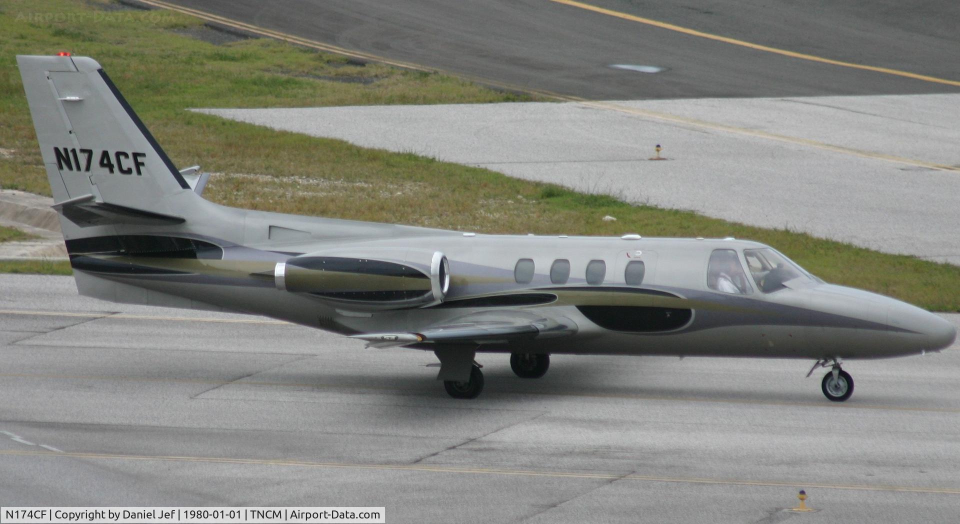 N174CF, 1979 Cessna 501 Citation I/SP C/N 501-0142, N174CF taxing to the holding piont A for takeoff at TNCM runway 10