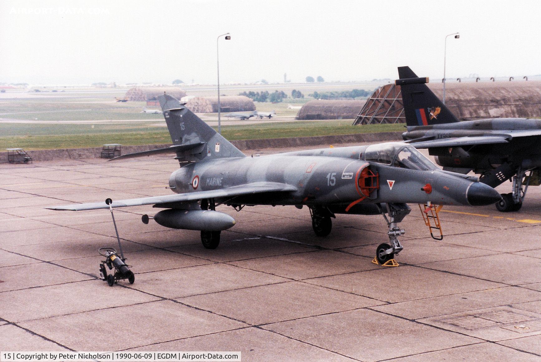 15, Dassault Super Etendard C/N 15, Super Etendard, callsign FMN 171, of French Aeronavale's 17 Flotille on the flight-line at the 1990 Boscombe Down Battle of Britain 50th Anniversary Airshow.