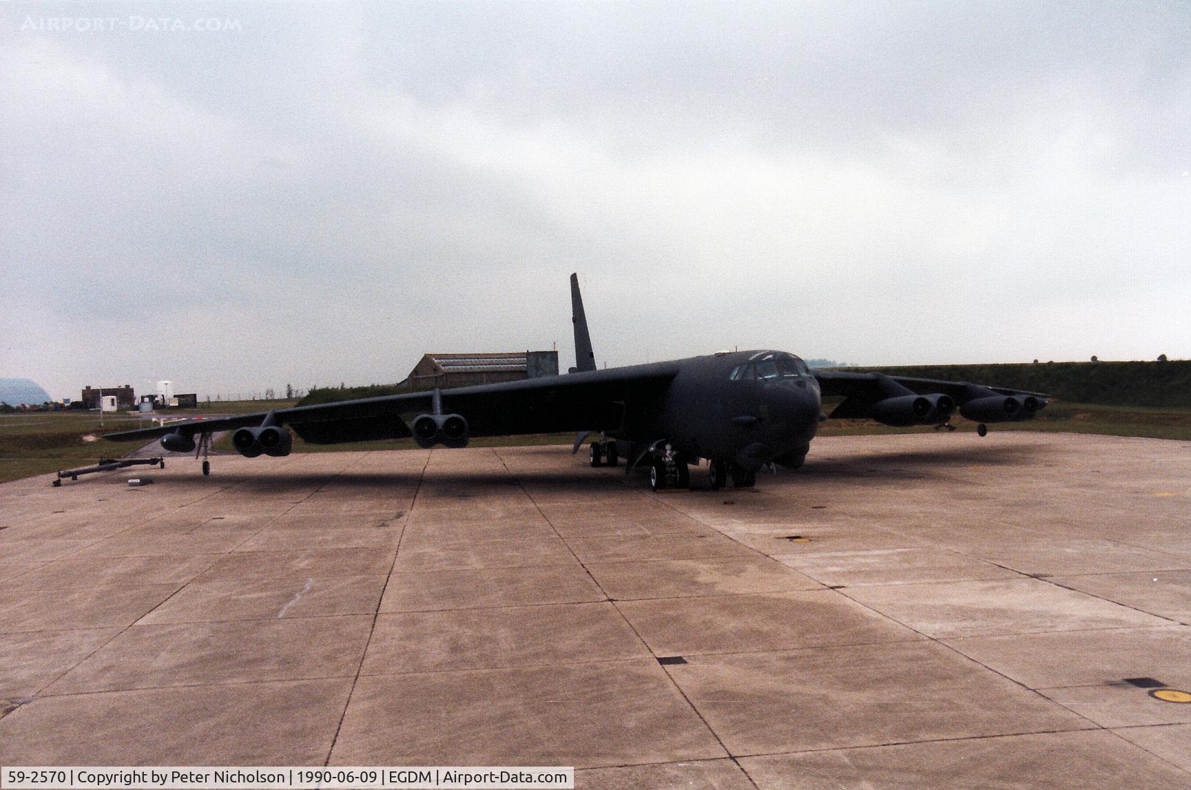 59-2570, 1959 Boeing B-52G Stratofortress C/N 464333, B-52G Stratofortress, callsign Jambo 12, of 62nd Bomb Squadron/2nd Bomb Wing on the flight-line at the 1990 Boscombe Down Battle of Britain 50th Anniversary Airshow.