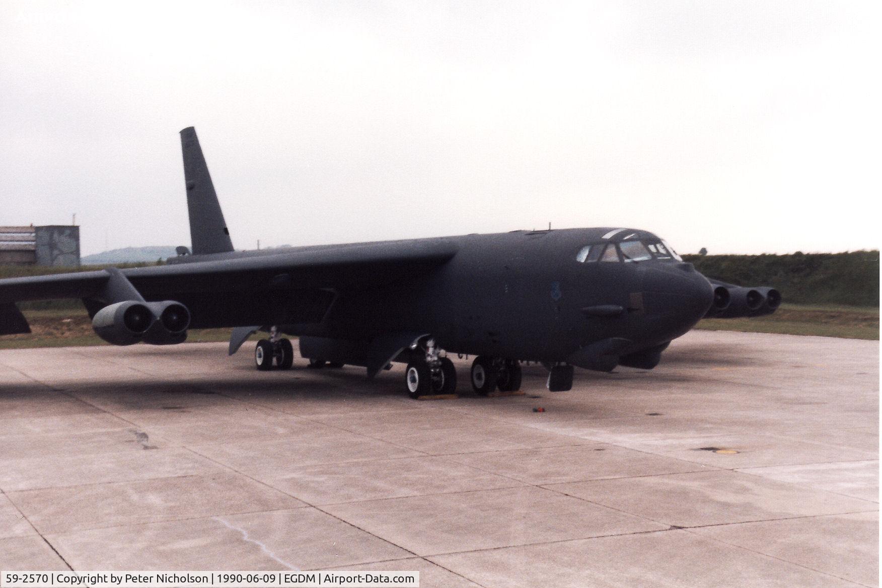59-2570, 1959 Boeing B-52G Stratofortress C/N 464333, B-52G Stratofortress named Ole Baldy of 62nd Bomb Squadron/2nd Bomb Wing on the flight-line at the 1990 Boscombe Down Battle of Britain 50th Anniversary Airshow.