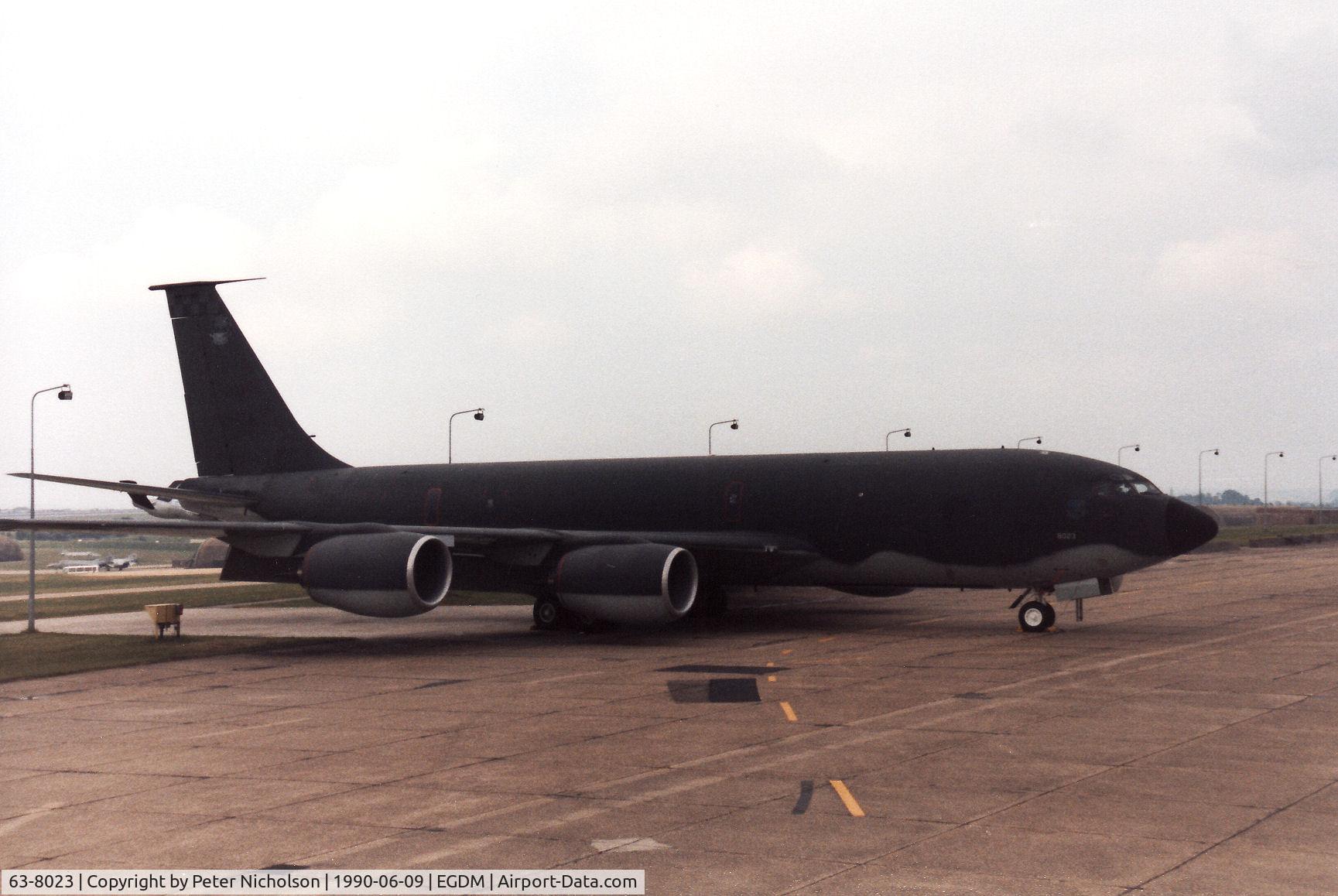 63-8023, 1963 Boeing KC-135R Stratotanker C/N 18640, Another view of Ultimate Warrior from Grissom AFB's 305th Air Refuelling Wing on the flight-line at the 1990 Boscombe Down Battle of Britain 50th Anniversary Airshow.