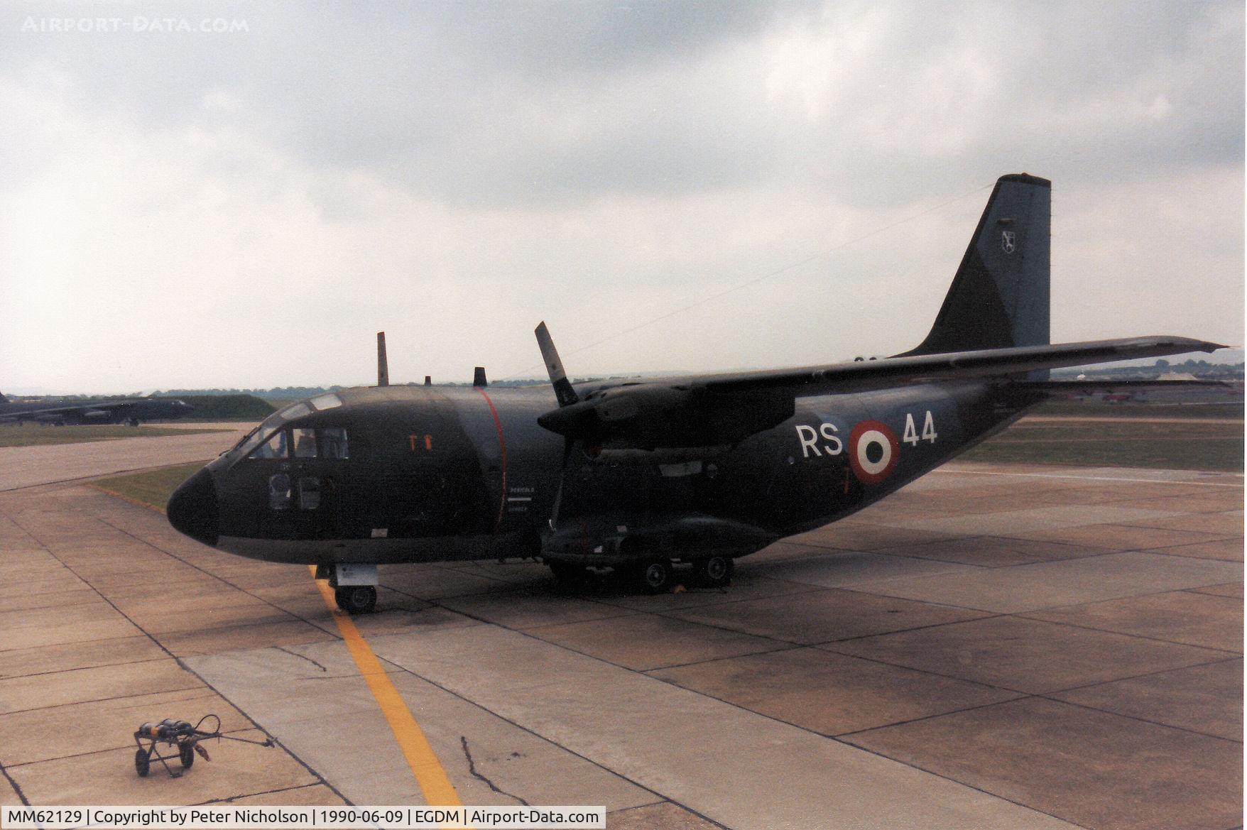 MM62129, Aeritalia G-222TCM C/N 4036, G.222TCM, callsign India 2129, of the Italian Air Force flight test centre Reparto Sperimentale Volo on the flight-line at the 1990 Boscombe Down Battle of Britain 50th Anniversary Airshow.
