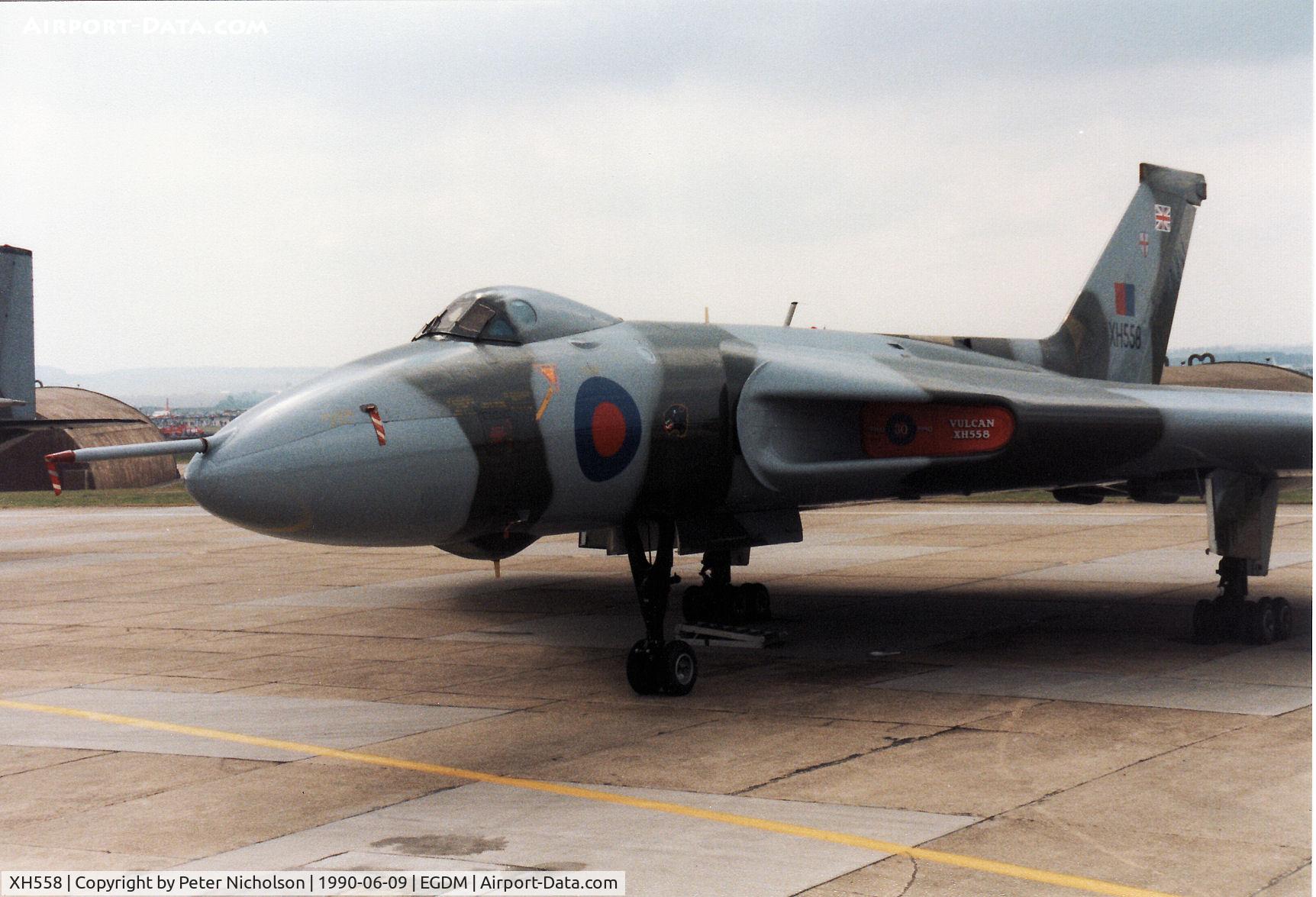XH558, 1960 Avro Vulcan B.2 C/N Set 12, Vulcan of the Vulcan Display Flight on the flight-line at the 1990 Boscombe Down Battle of Britain 50th Anniversary Airshow.