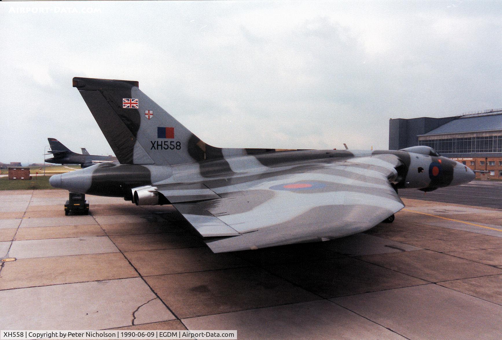 XH558, 1960 Avro Vulcan B.2 C/N Set 12, Vulcan B.2, callsign Vulcan 01, of the Vulcan Display Flight on the flight-line at the 1990 Boscombe Down Battle of Britain 50th Anniversary Airshow.