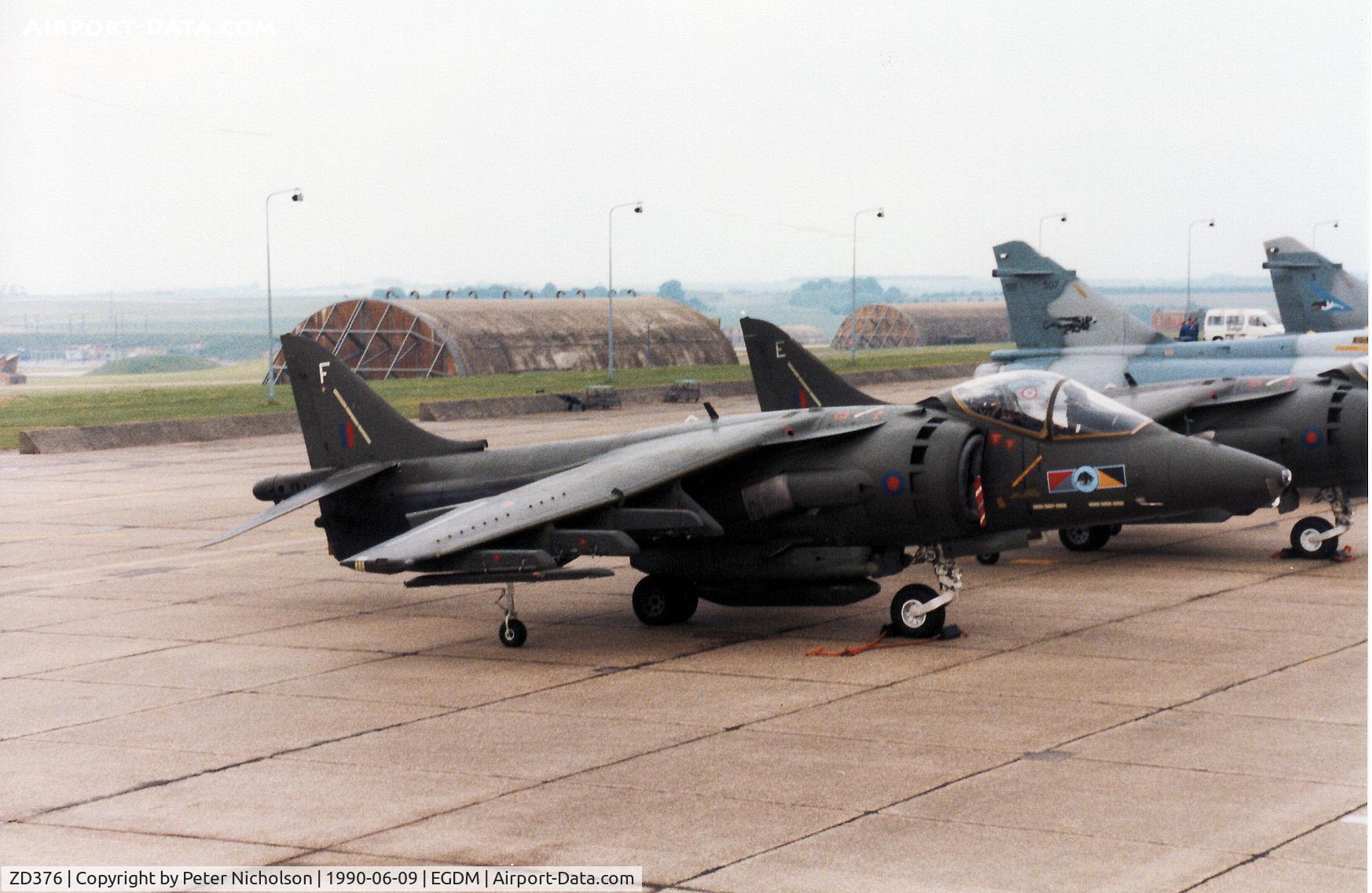 ZD376, 1988 British Aerospace Harrier GR.5 C/N P24, Harrier GR.5, callsign Wildcat Bravo, of RAF Wittering's 233 Operational Conversion Unit on the flight-line at the 1990 Boscombe Down Battle of Britain 50th Anniversary Airshow.