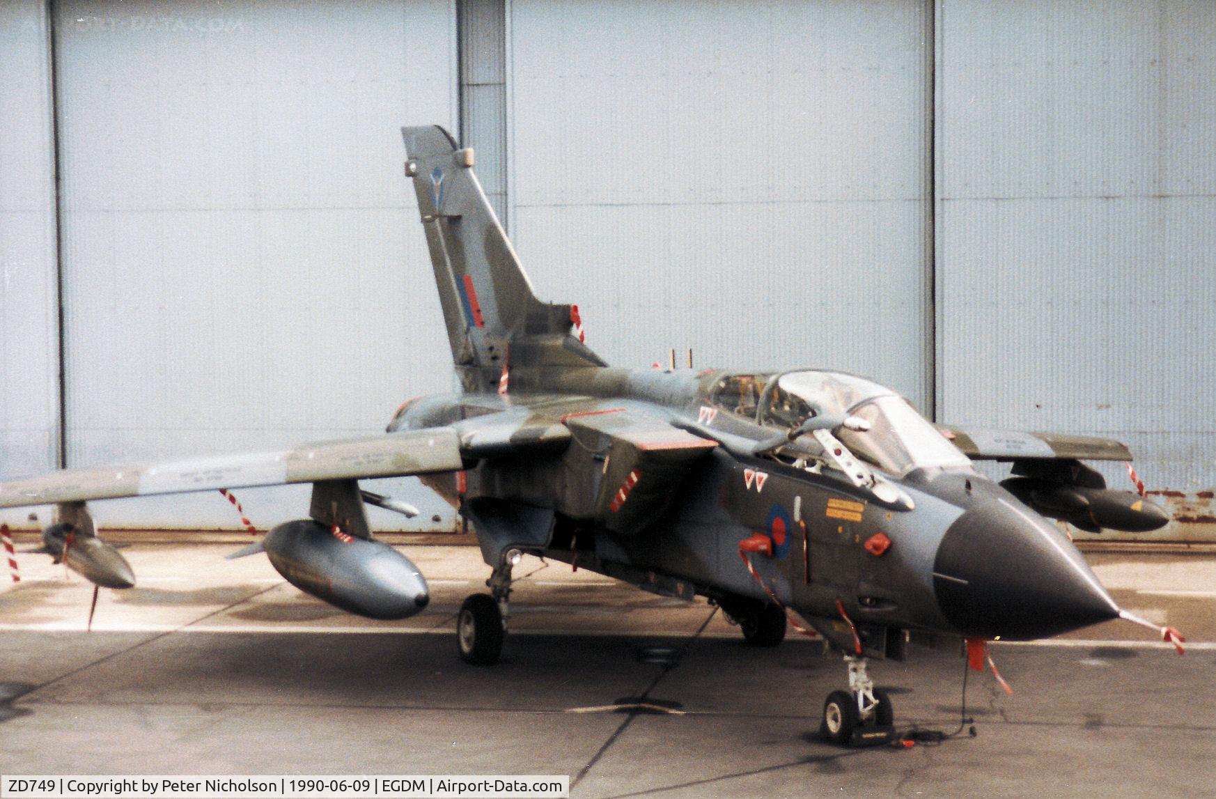 ZD749, 1984 Panavia Tornado GR.1 C/N 384/BS130/3177, Tornado GR.1 of SAOEU (Strike Attack Operational Evaluation Unit) on the flight-line at the 1990 Boscombe Down Battle of Britain 50th Anniversary Airshow.