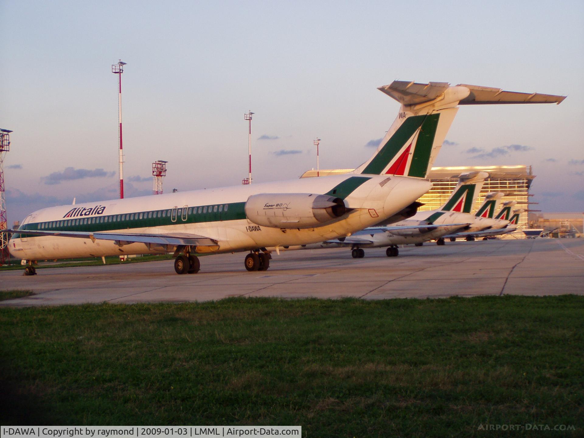 I-DAWA, 1983 McDonnell Douglas MD-82 (DC-9-82) C/N 49192/1126, 5 x MD82s of Alitalia on transit while being delivered to a new operator in Africa, seen here passing through Malta.