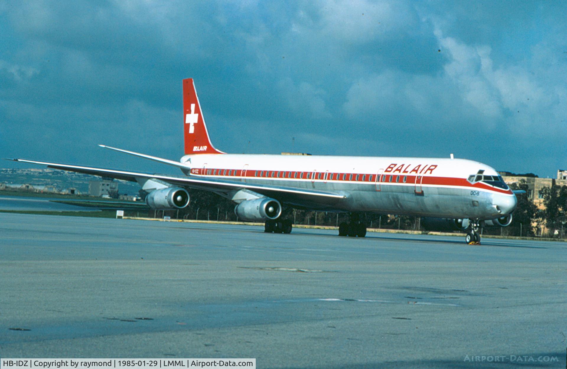 HB-IDZ, 1969 Douglas DC-8-63PF C/N 46074, DC8 HB-IDZ of Balair parked on Park9 in Malta.