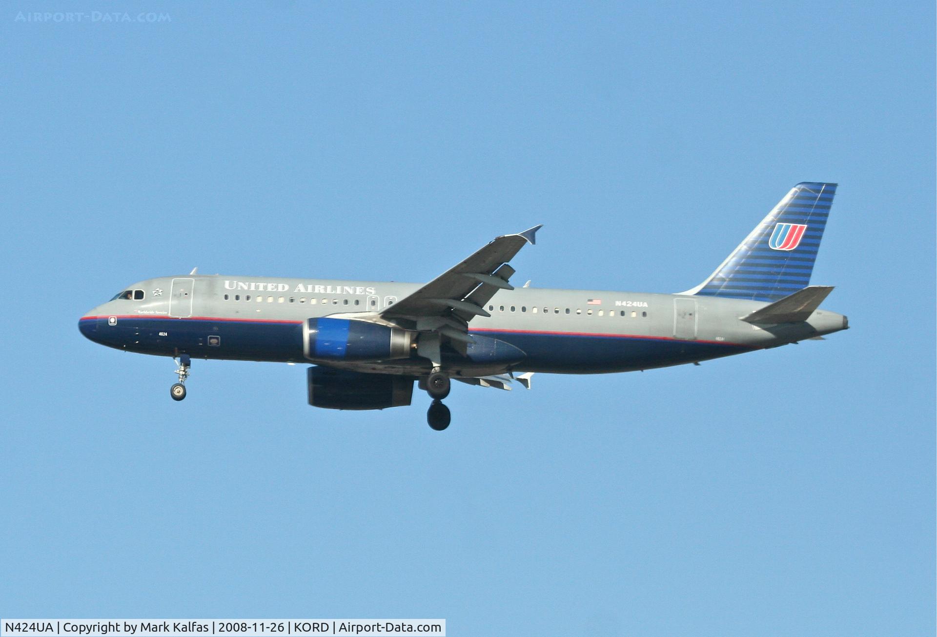 N424UA, 1995 Airbus A320-232 C/N 506, United Airlines Airbus A320-232, N424UA on approach RWY 27R KORD.