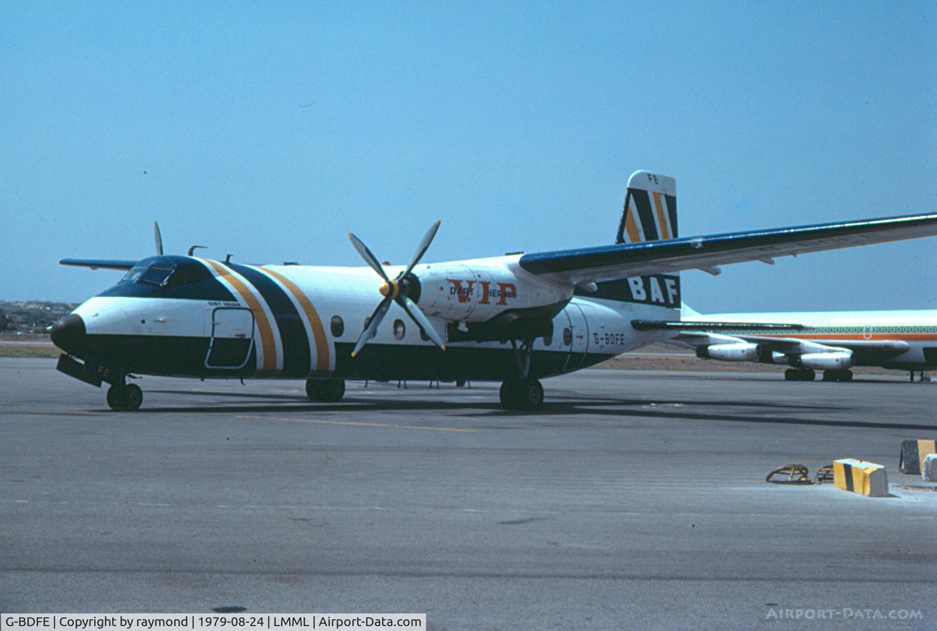 G-BDFE, 1962 Handley Page HPR-7 Herald 206 C/N 167, Herald G-BDFE with British Air Ferries titles back in 1979.