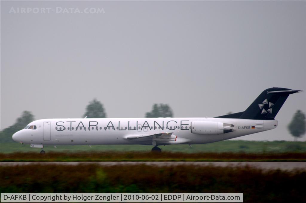 D-AFKB, 1994 Fokker 100 (F-28-0100) C/N 11527, Take off on a cold and rainy day.