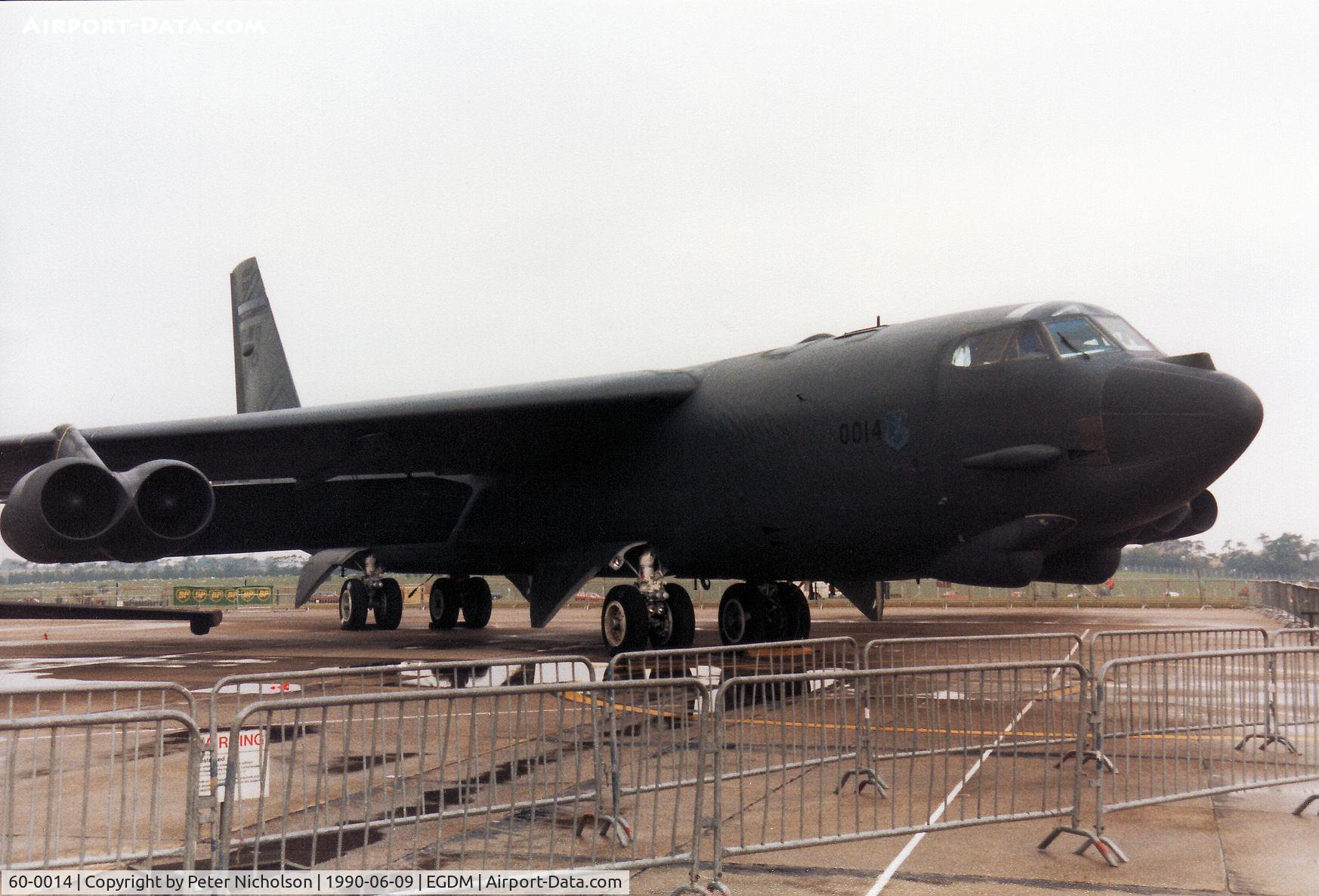 60-0014, 1960 Boeing B-52H Stratofortress C/N 464379, B-52H Stratofortress, callsign Luger 25, of 7th Bombardment Wing at Carswell AFB on display at the 1990 Boscombe Down Battle of Britain 50th Anniversary Airshow.