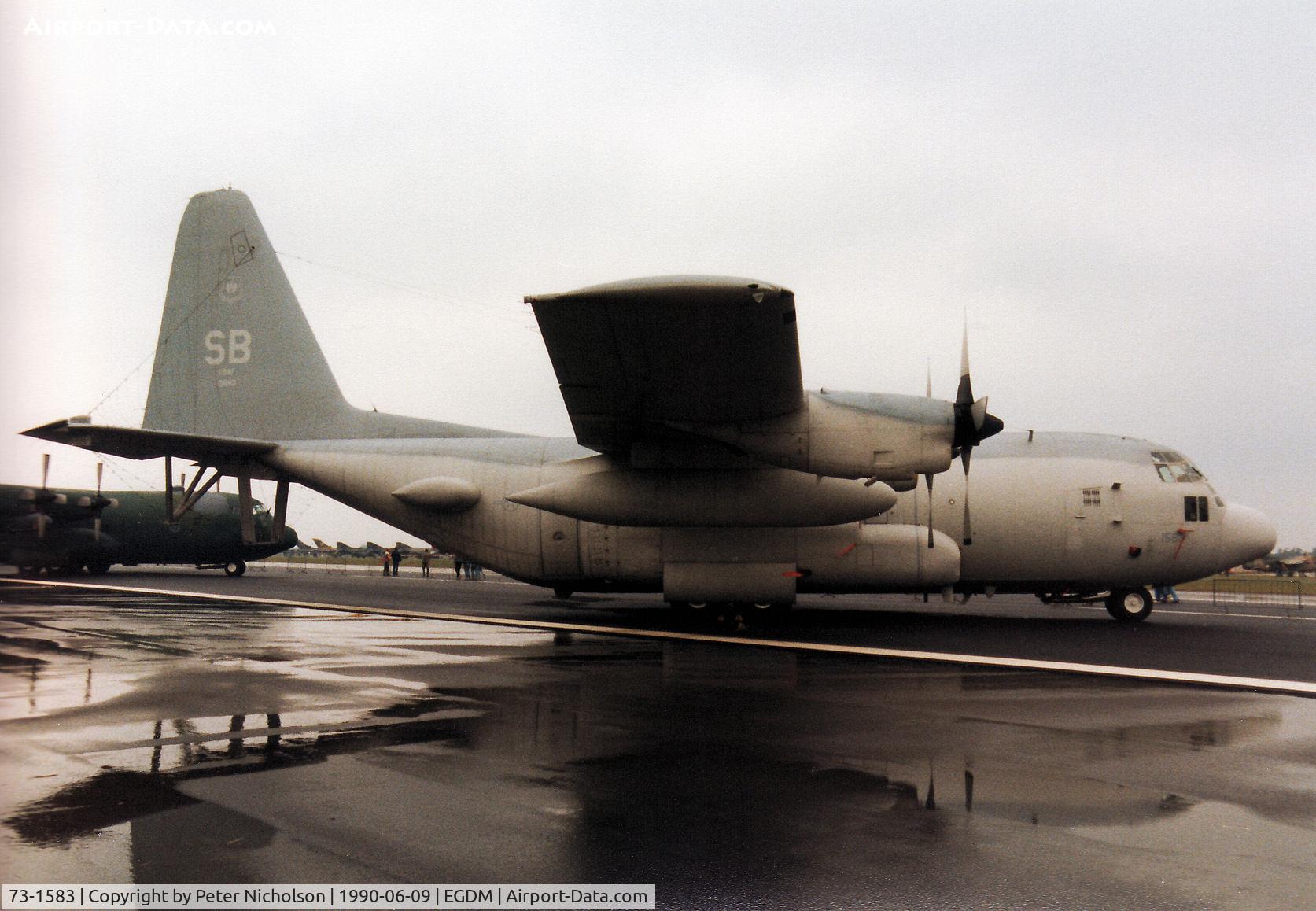 73-1583, 1973 Lockheed EC-130H Compass Call C/N 382-4545, EC-130H Compass Call Hercules of 66th Electronic Combat Wing at Sembach AB on display at the 1990 Boscombe Down Battle of Britain 50th Anniversary Airshow.