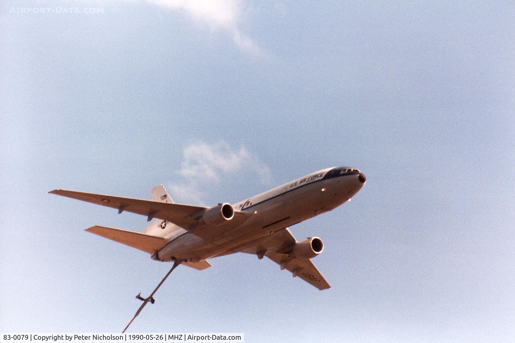 83-0079, 1983 McDonnell Douglas KC-10A Extender C/N 48220, KC-10A Extender of 2nd Bomb Wing at Barksdale AFB demonstrating in-flight refuelling at the 1990 RAF Mildenhall Air Fete.