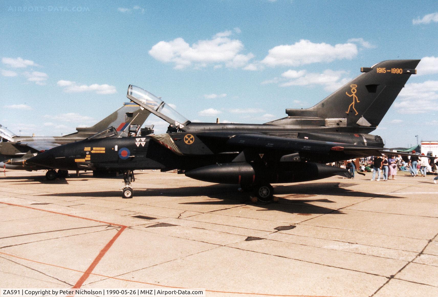 ZA591, 1982 Panavia Tornado GR.1 C/N 104/BS034/3055, Tornado GR.1 of 16 Squadron in 75th Anniversary markings on display at the 1990 RAF Mildenhall Air Fete.