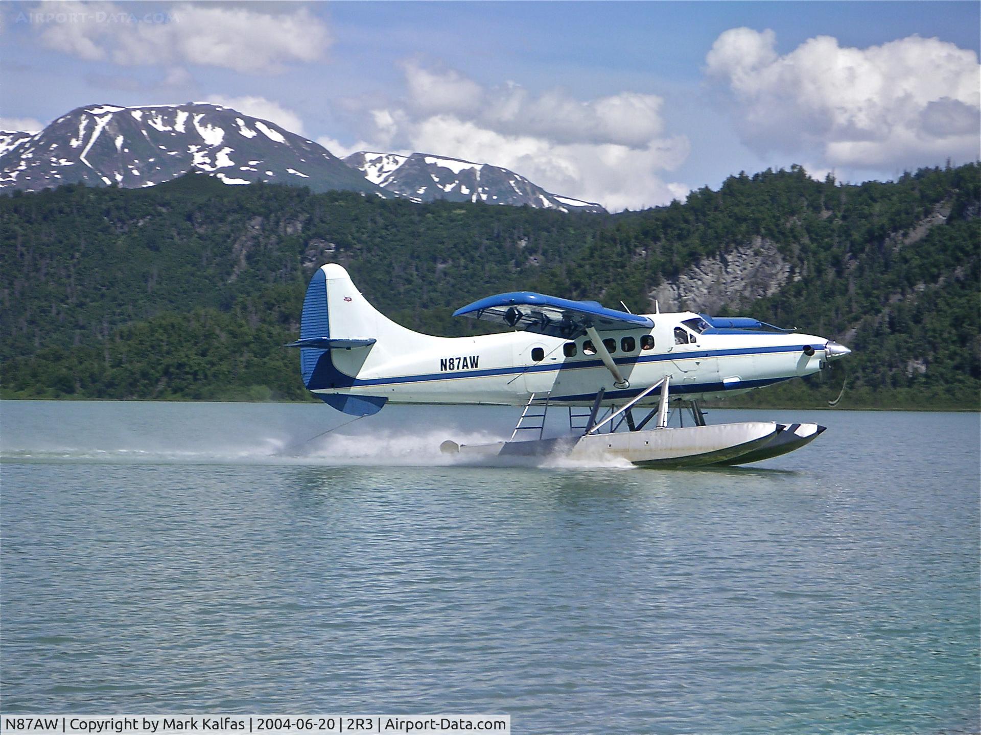 N87AW, 1954 De Havilland Canada DHC-3 Otter C/N 52, Alaska West Air Dehavilland DHC-3, N87AW departing  Wolverine Creek, AK en-route to 2R3 (Island Lake-Kenai, AK).