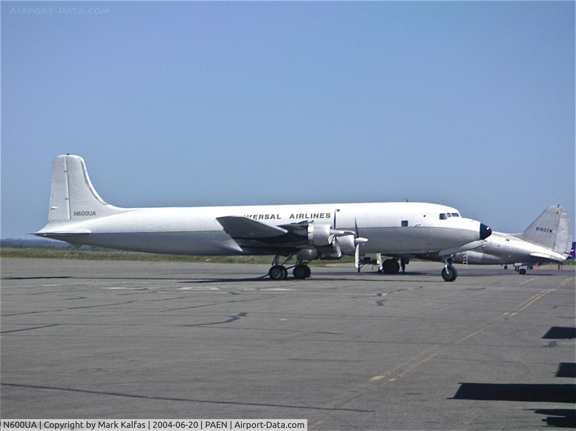 N600UA, 1956 Douglas DC-6BF C/N 44894, Universal Airlines Douglas DC-6B, on the ramp at PAEN.