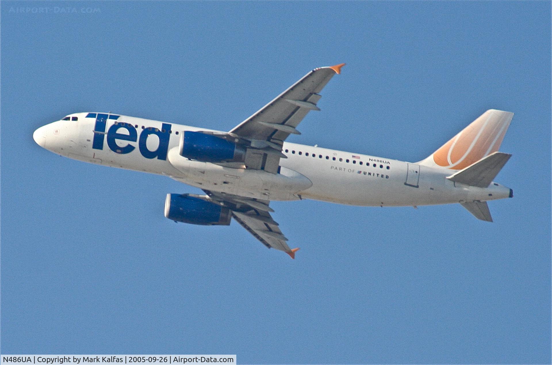 N486UA, 2001 Airbus A320-232 C/N 1620, Ted/United Airbus A320-232, N486UA 25R departure KLAX.
