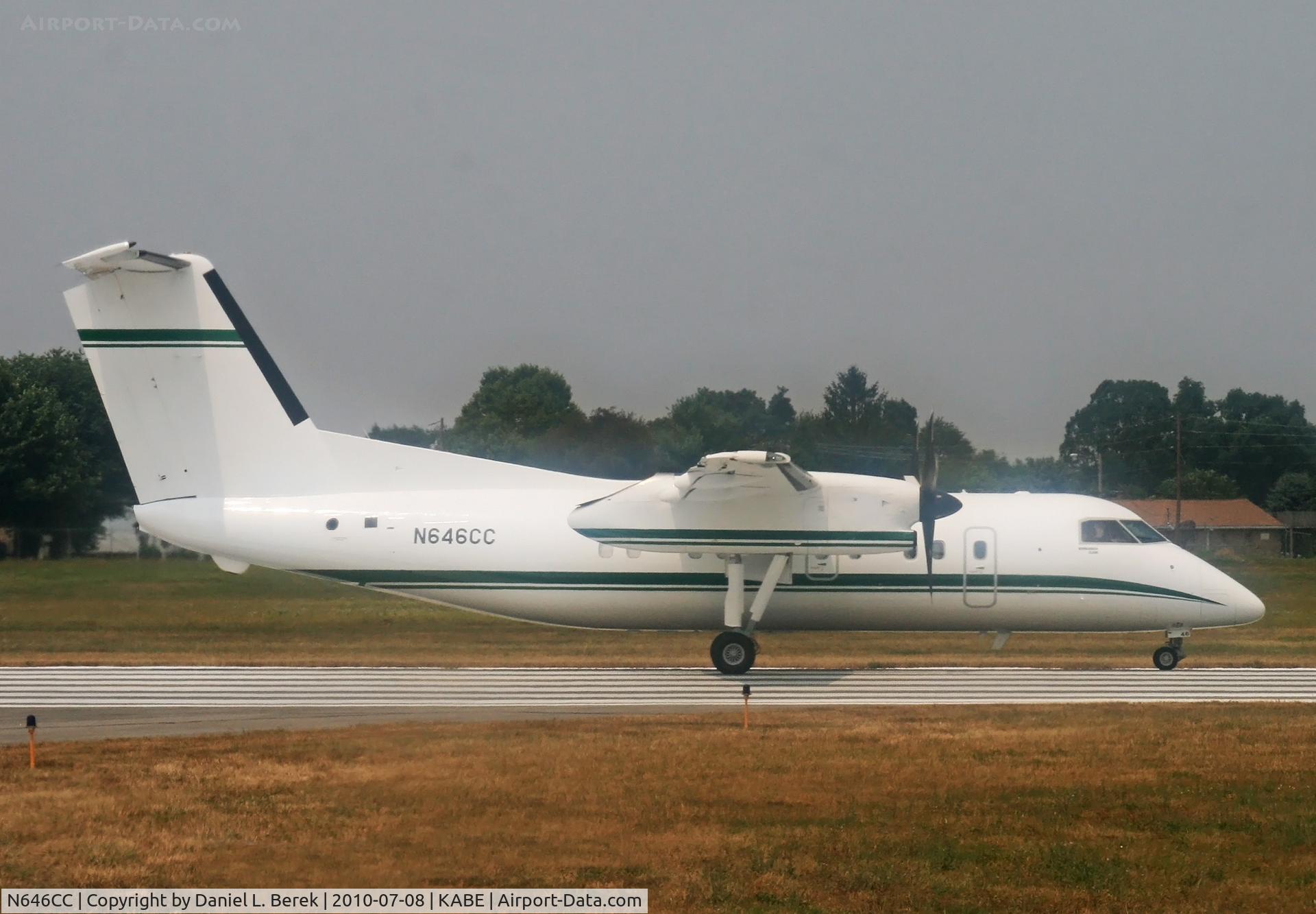 N646CC, 2007 Bombardier DHC-8-202 Dash 8 C/N 646, The humidity of a hot summer morning shimmers off the bright white fuselage of this sharp-looking Dash-8.
