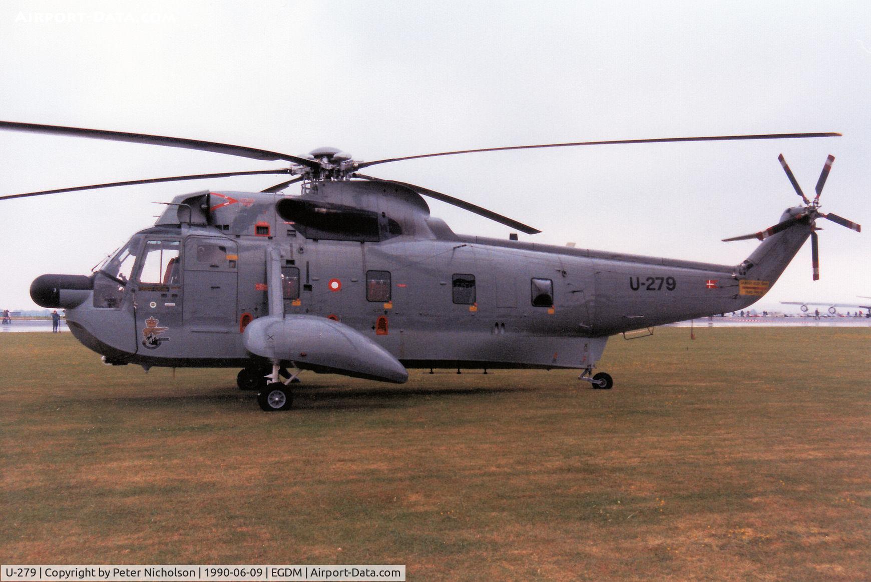 U-279, 1965 Sikorsky S-61A C/N 61279, S-61A Sea King, callsign Danish Air Force  279, of Eskradille 722 at Vaerlose on display at the 1990 Boscombe Down Battle of Britain 50th Anniversary Airshow.