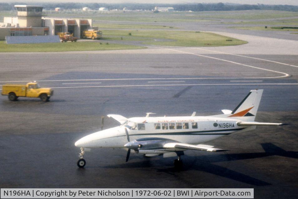 N196HA, 1968 Beech 99 C/N U-15, Henson Aviation Beech 99 operating an Allegheny Commuter service at Friendship Airport in the Summer of 1972.