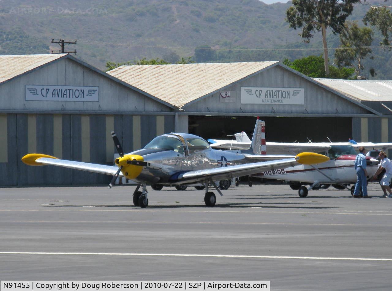 N91455, 1946 North American Navion C/N NAV-4-100, 1946 North American NAVION, Continental E185 listed, cowl mods and three-blade prop suggest engine upgrade