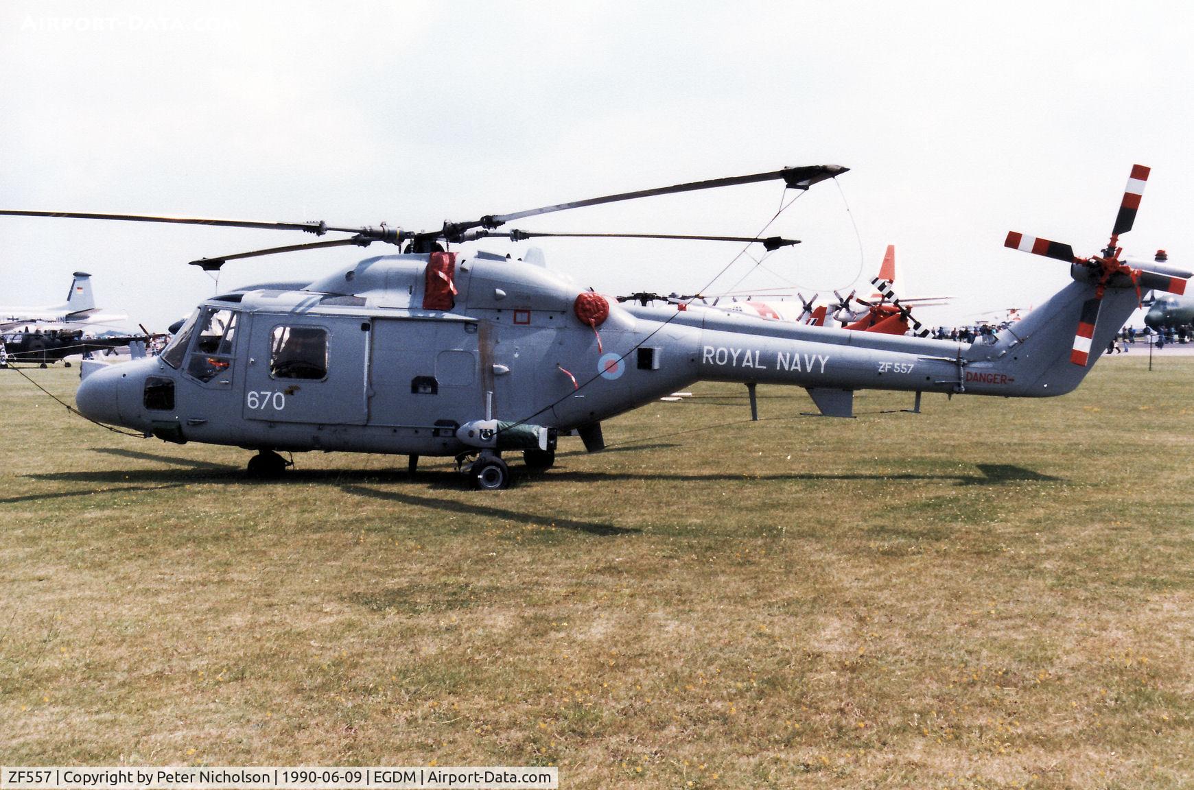 ZF557, 1987 Westland Lynx HAS.3 C/N 334, Lynx HAS.3 of 702 Squadron on display at the 1990 Boscombe Down Battle of Britain 50th Anniversary Airshow.