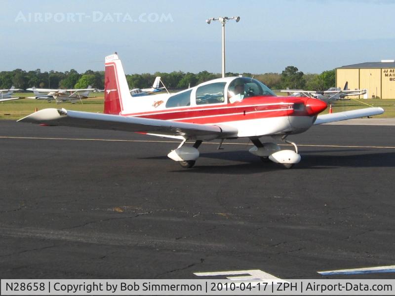 N28658, 1978 Grumman American AA-5B Tiger C/N AA5B0734, On the ramp at Zephyrhills, Florida during Sun N Fun week