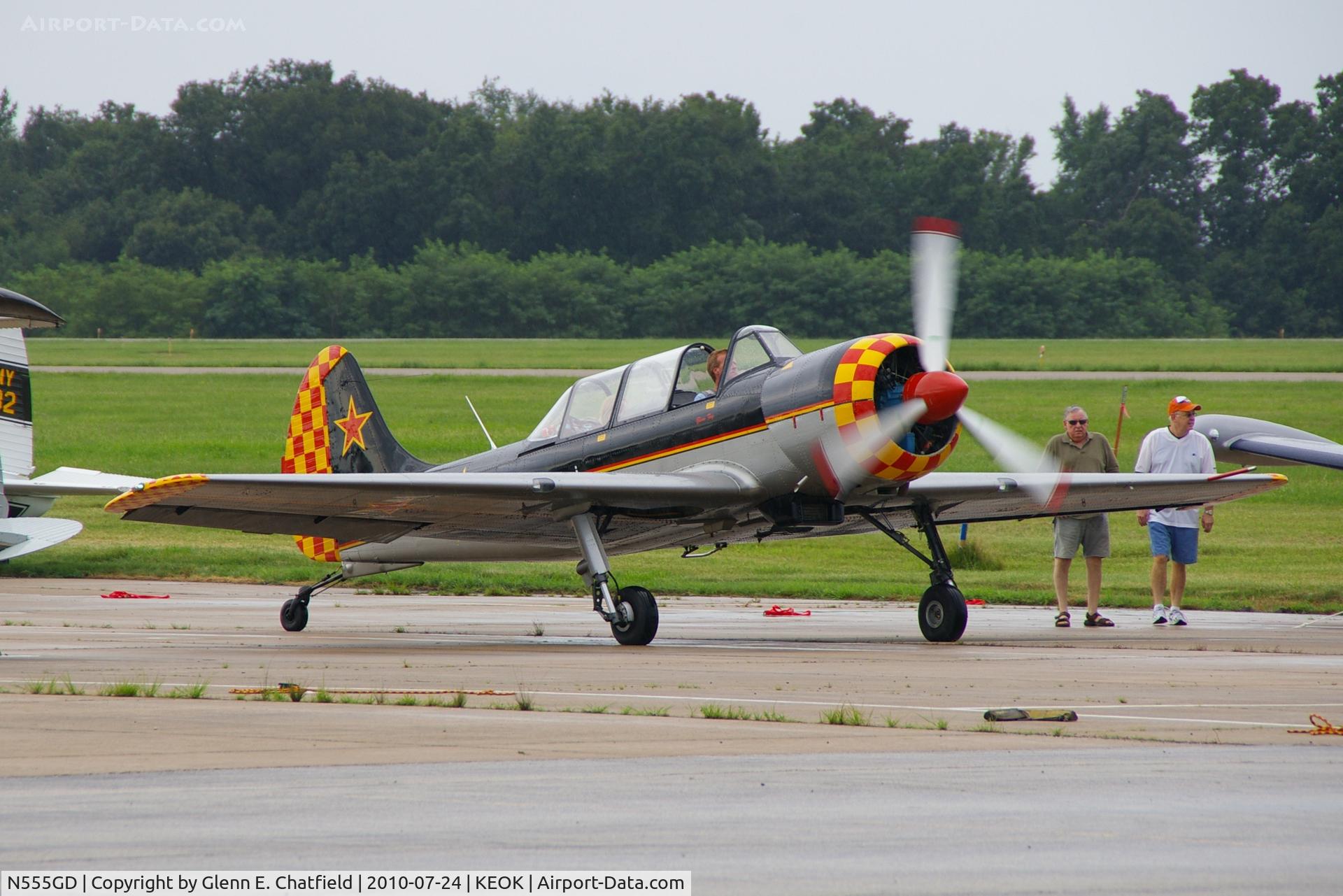 N555GD, 2003 Yakovlev (Aerostar) Yak-52TW C/N 0212405, Just arriving for the fly in