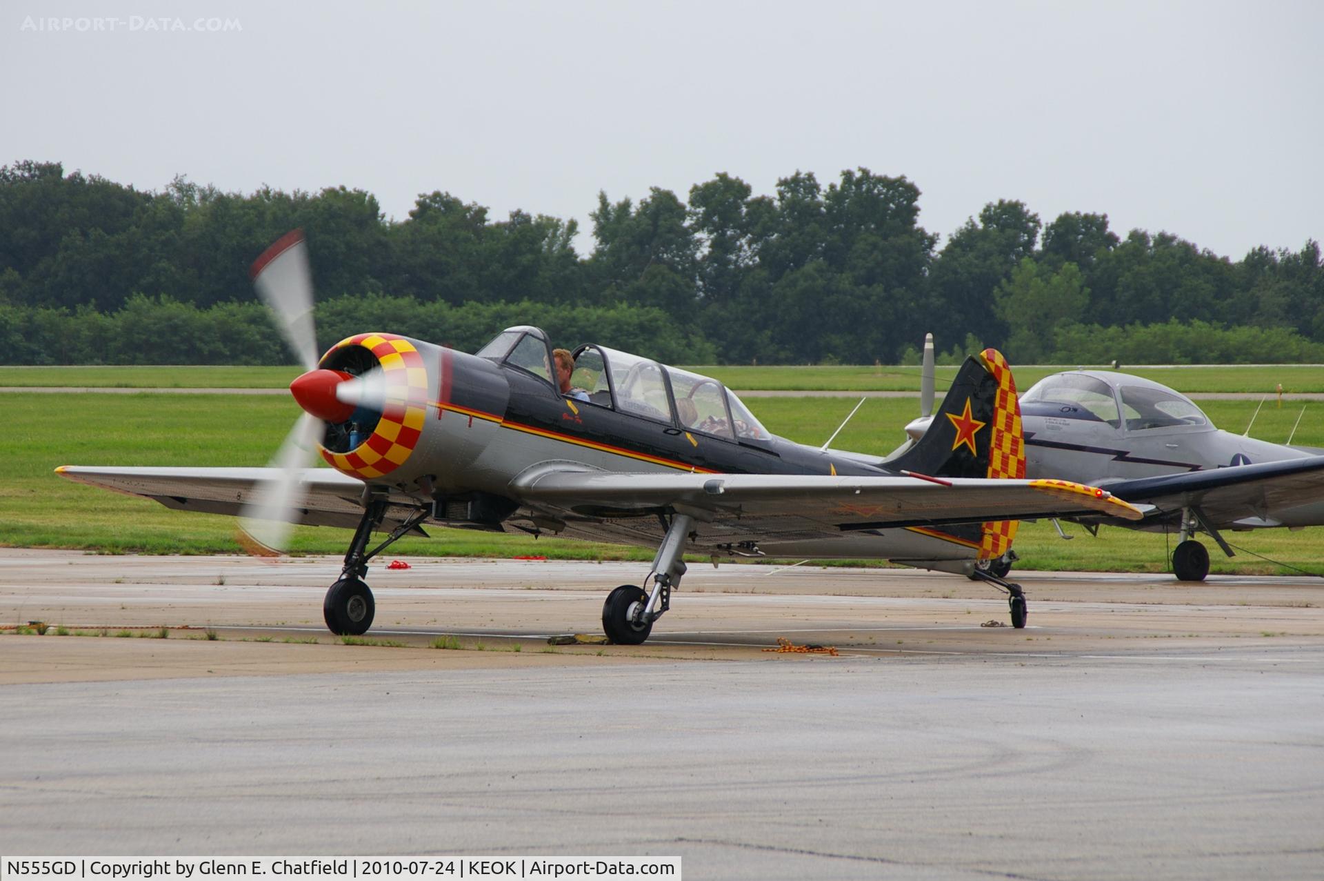 N555GD, 2003 Yakovlev (Aerostar) Yak-52TW C/N 0212405, Just arriving for the fly in