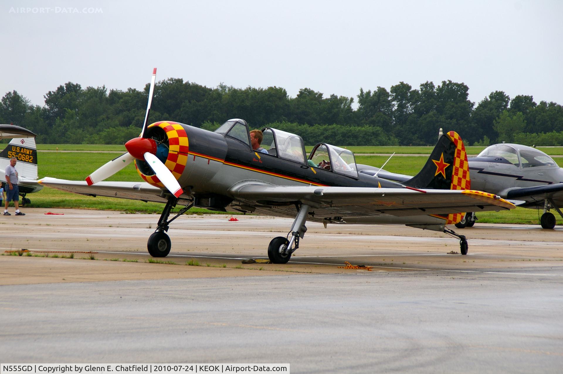 N555GD, 2003 Yakovlev (Aerostar) Yak-52TW C/N 0212405, Just arriving for the fly in