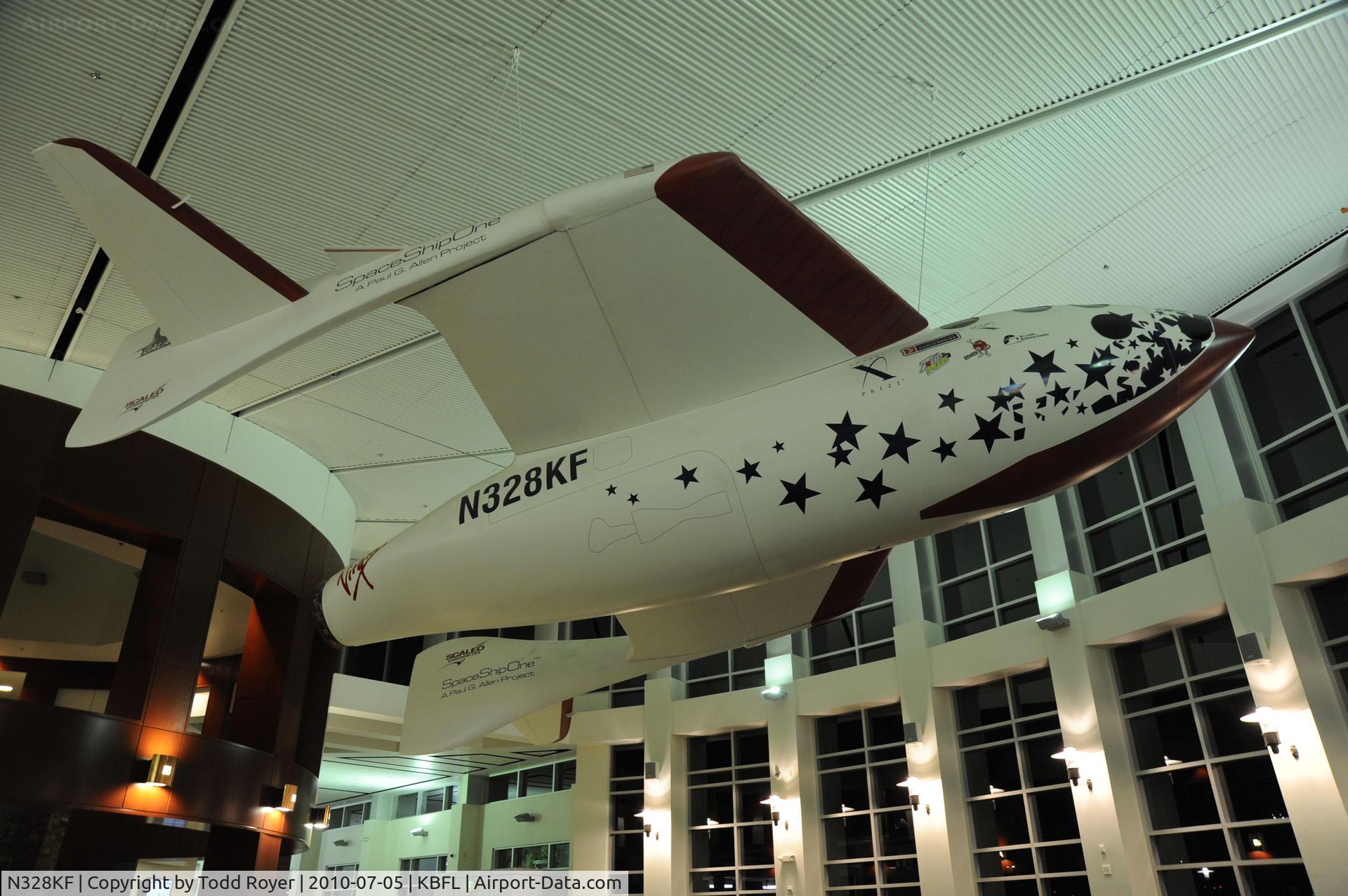 N328KF, 2003 Scaled Composites 316 C/N 001, Replica, hanging in Meadows Field passenger terminal