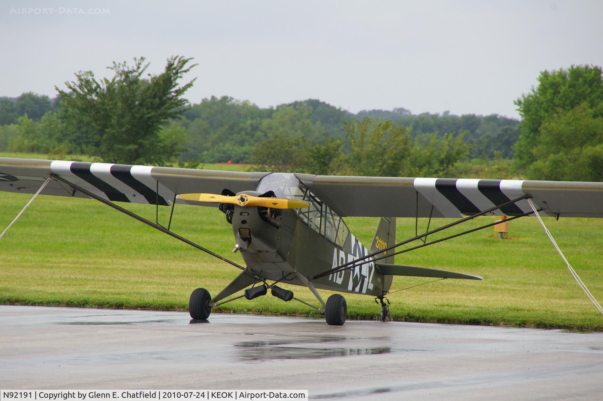 N92191, 1946 Piper J3C-65 Cub C/N 16631, Made up to look like an L-4B, 43-1110.  However, that aircraft was c/n 9931.