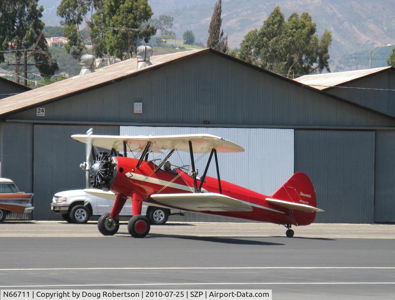 N66711, 1941 Boeing IB75A C/N 75-1675, 1941 Boeing Stearman IB75A, Jacobs R-755B2 275 Hp, Restricted experimental class, taxi after landing