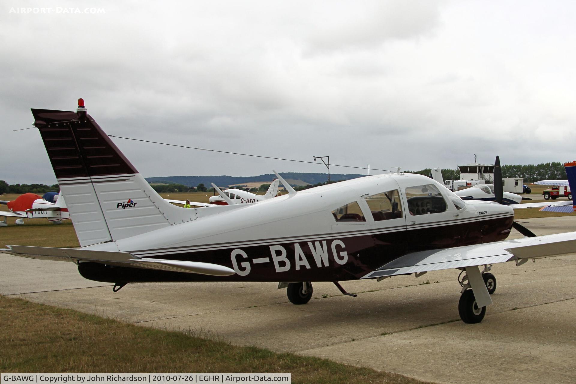 G-BAWG, 1973 Piper PA-28R-200-2 Cherokee Arrow II C/N 28R-7335133, Parked at Goodwood