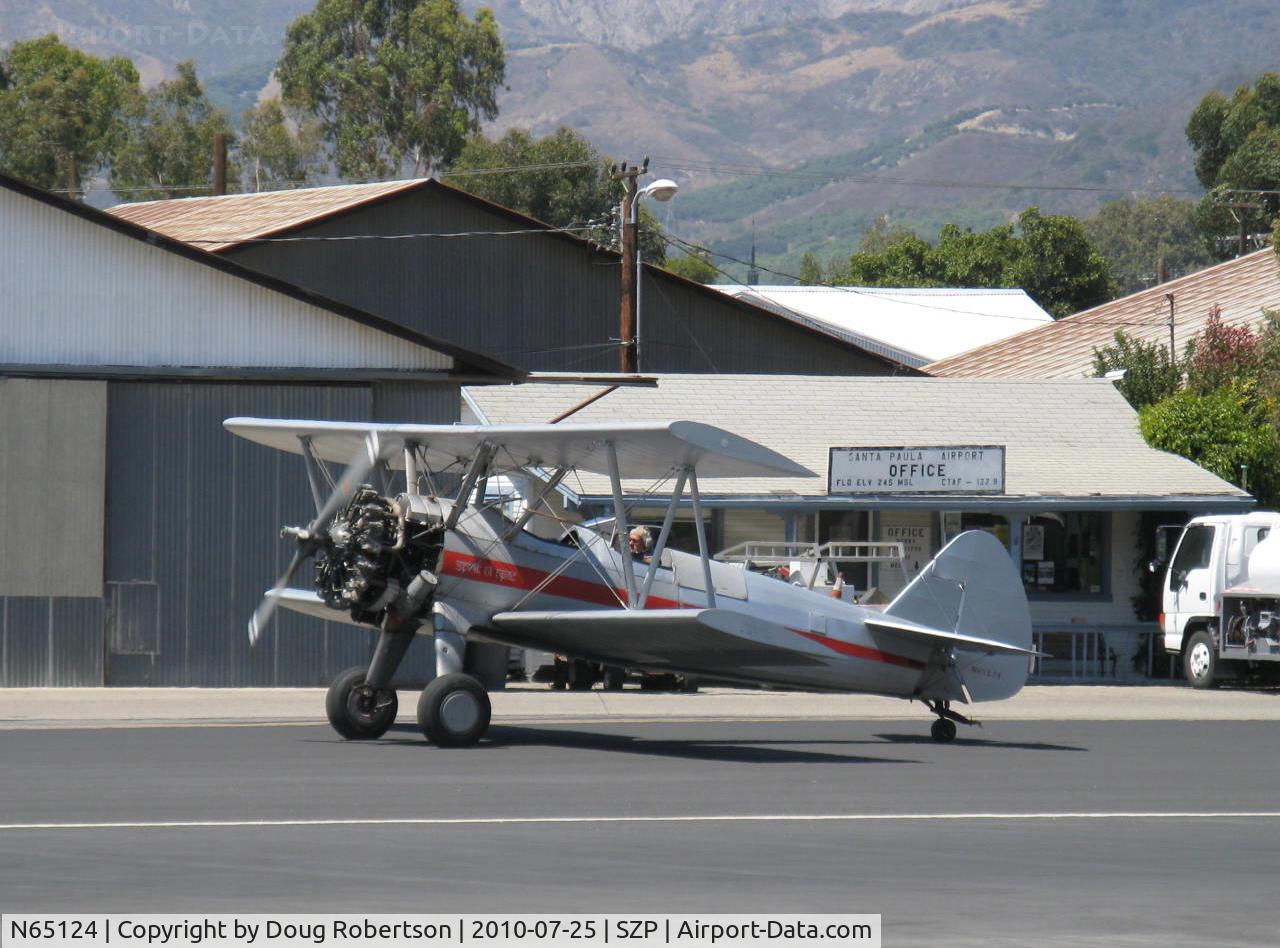N65124, 1943 Boeing A75N1(PT17) C/N 75-1260, 1943 Boeing Stearman A75N1 'Spirit of OPEC', P&W R-985 Wasp Jr. (by Jacobs) 450 Hp upgrade, square wingtips, Restr. Exp. class, taxi after landing