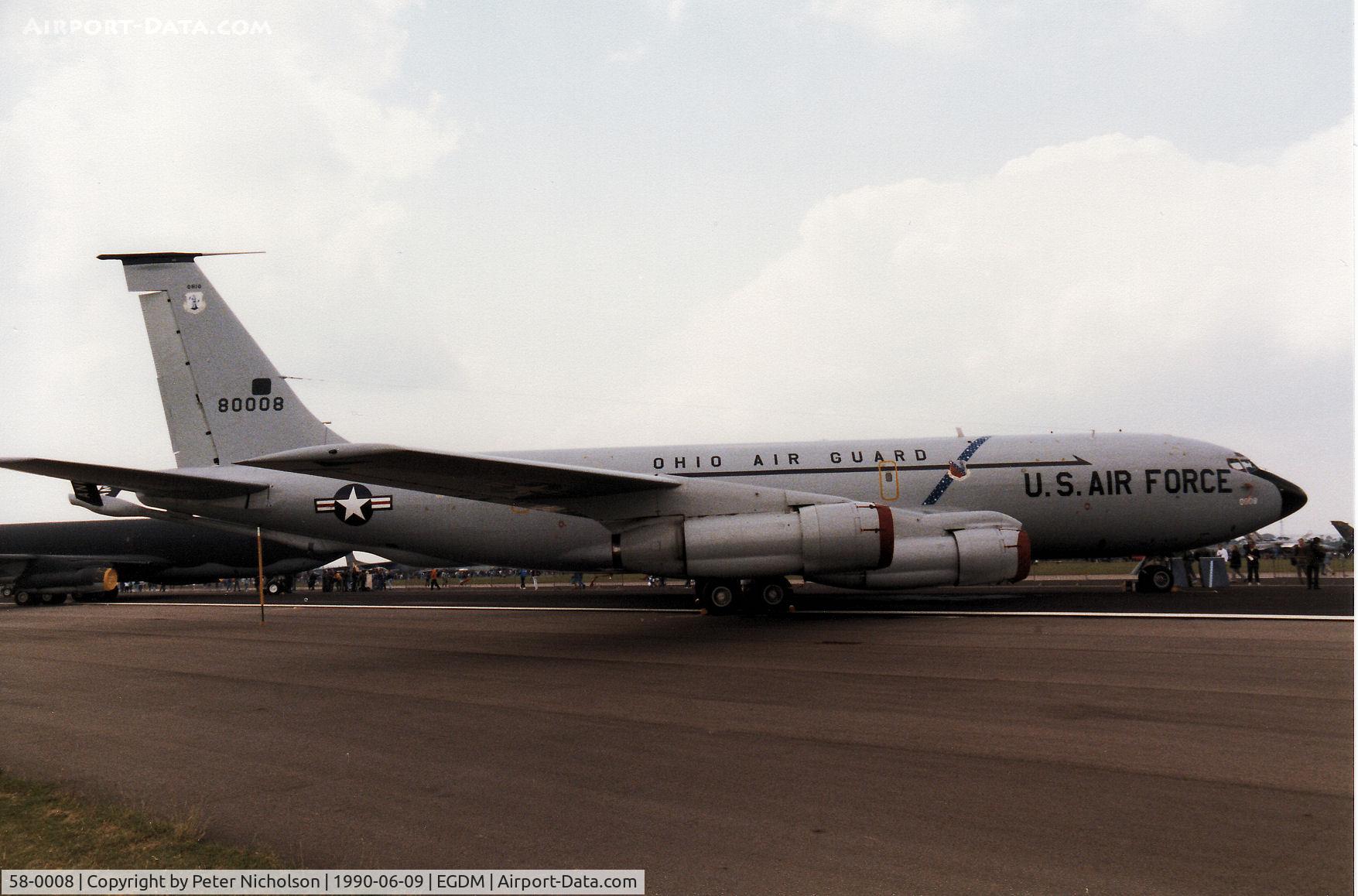 58-0008, 1958 Boeing KC-135E Stratotanker C/N 17753, KC-135E Stratotanker, callsign Pearl 77, of 145th Air Refuelling Squadron Ohio ANG on display at the 1990 Boscombe Down Battle of Britain 50th Anniversary Airshow.
