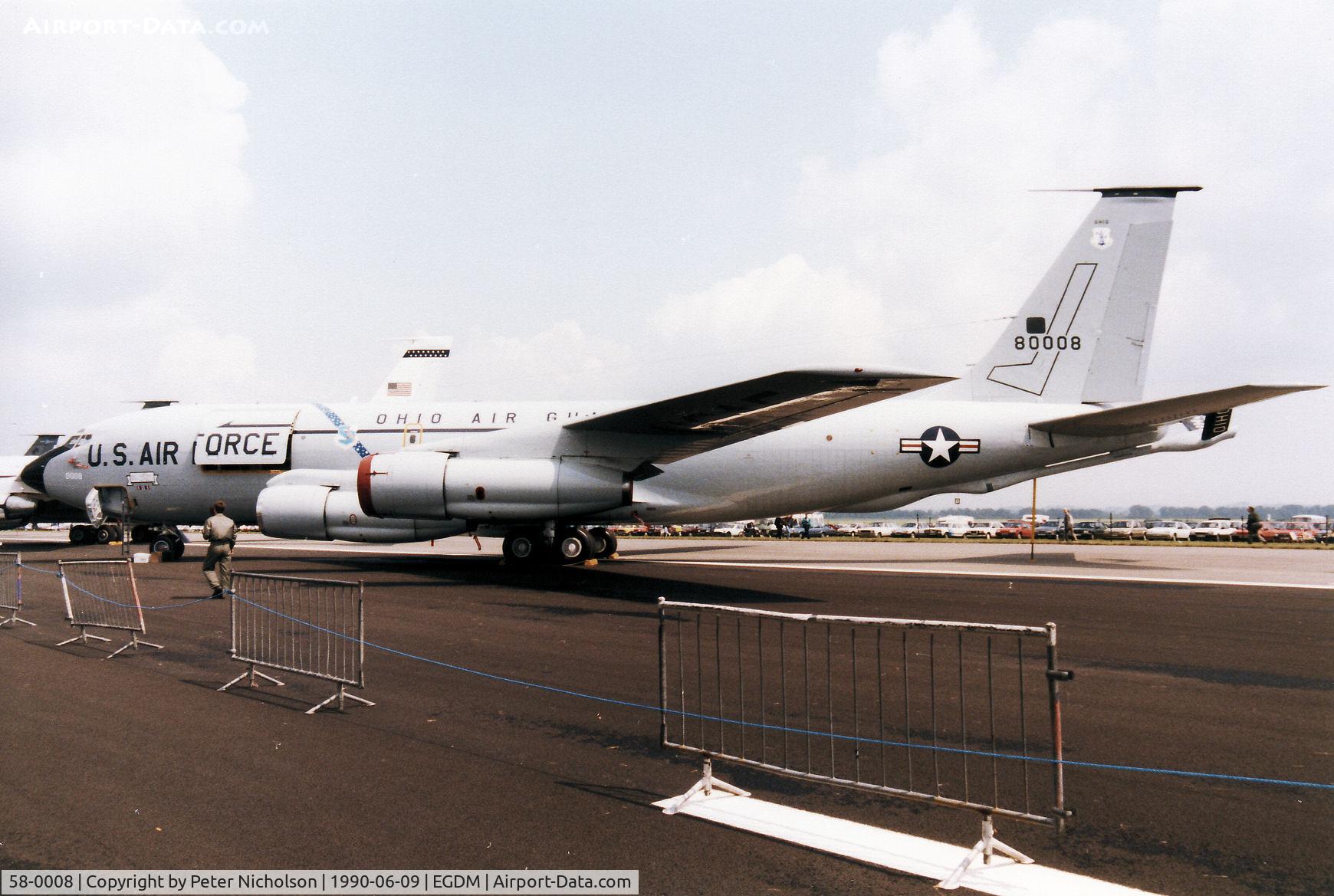 58-0008, 1958 Boeing KC-135E Stratotanker C/N 17753, Another view of Pearl 77 of the Ohio Air National Guard's 145th Air Refuelling Squadron on display at the 1990 Boscombe Down Battle of Britain 50th Anniversary Airshow.