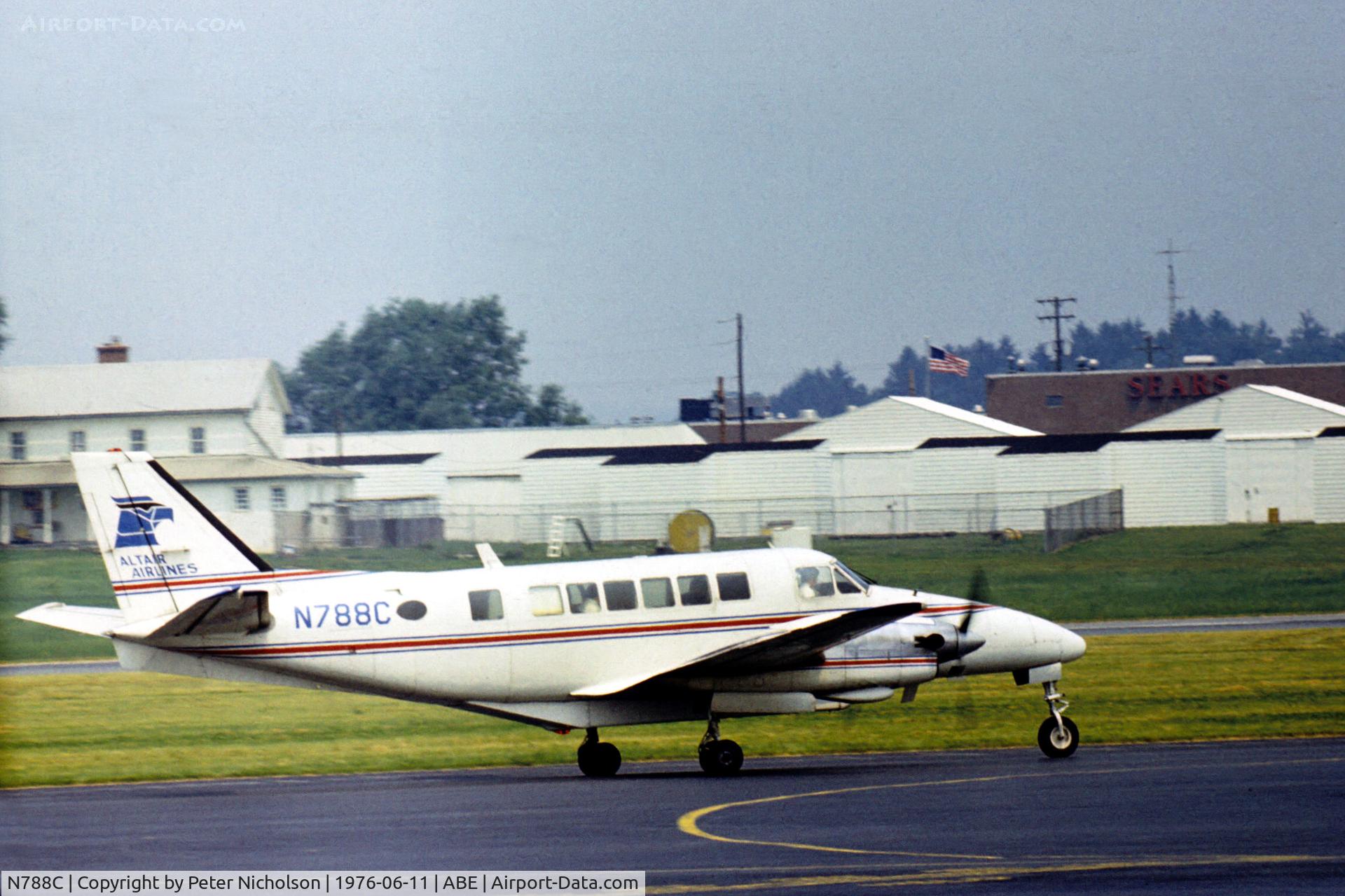 N788C, 1969 Beech 99 Airliner C/N U-124, Beech 99 of Altair Airlines seen at Allentown in the Summer of 1976.