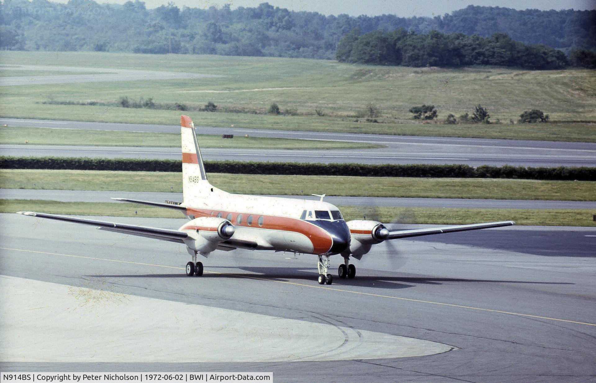 N914BS, 1964 Grumman G-159 Gulfstream 1 C/N 134, Gulfstream I of Bethlehem Steel seen at Friendship Airport in the Summer of 1972.