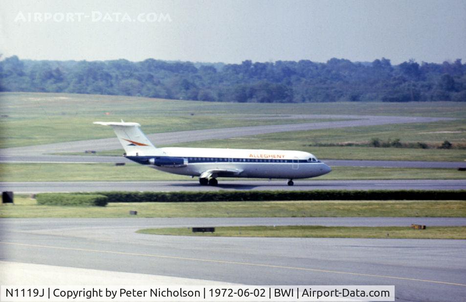 N1119J, 1966 BAC 111- 204AF One-Eleven C/N BAC.101, One Eleven 204AF of Allegheny Airlines seen at Friendship Airport in the Summer of 1972.