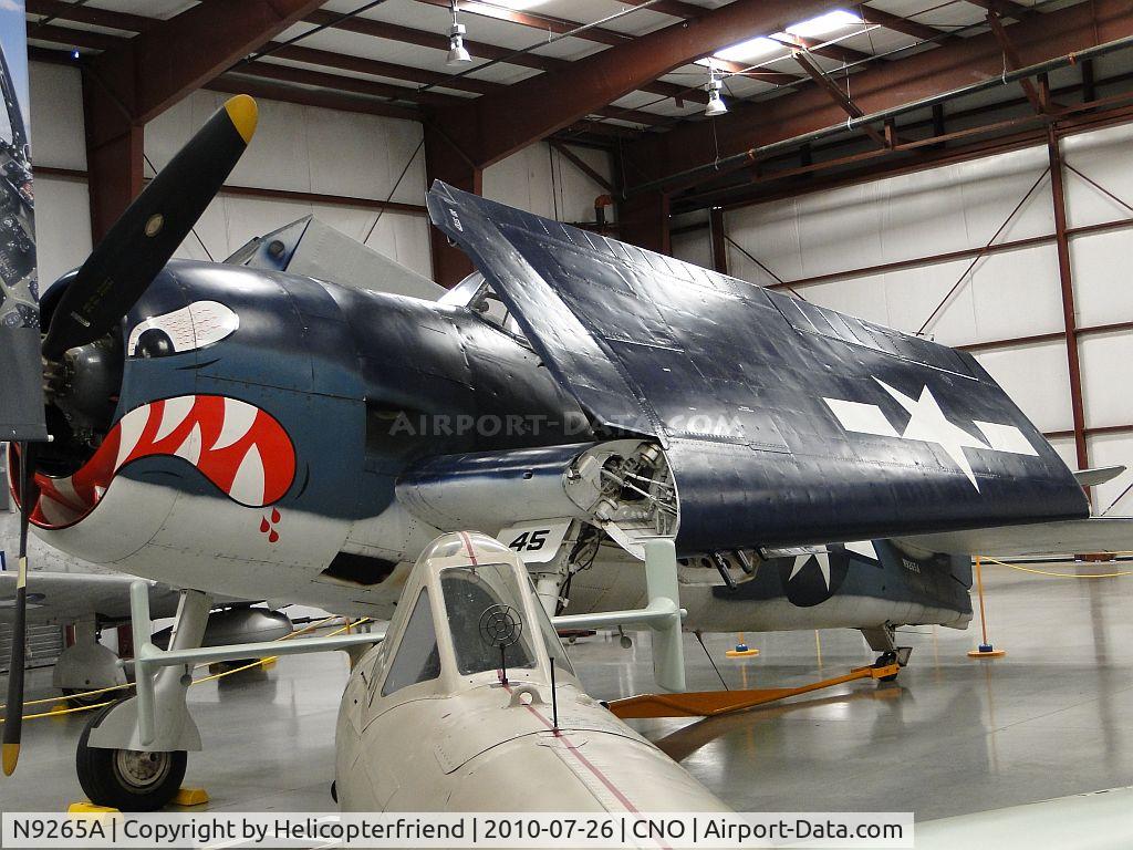 N9265A, Grumman F6F-5 Hellcat C/N A-9790, Wings tucked in and on display at Yank's Air Museum, Chino, Ca