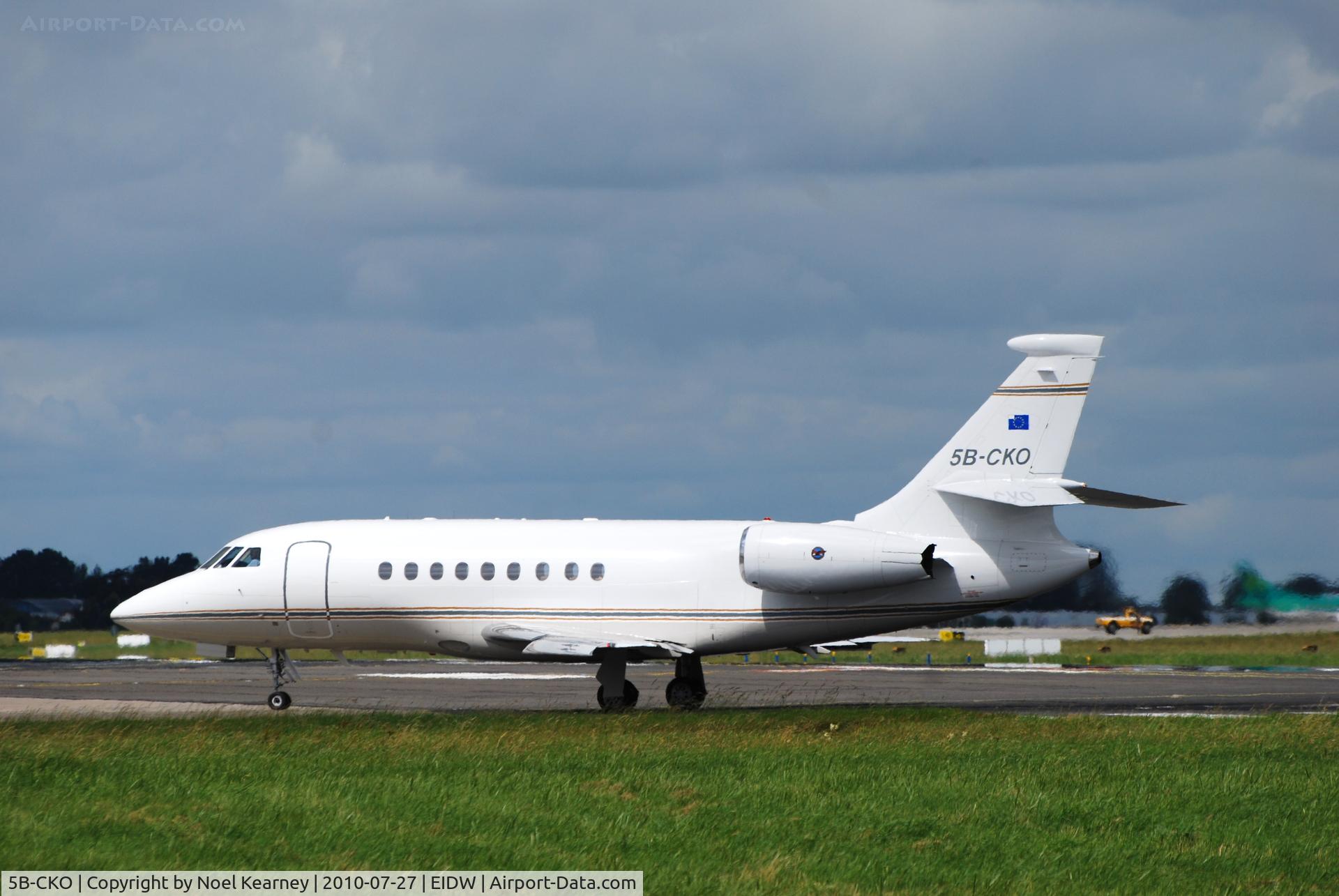 5B-CKO, 2006 Dassault Falcon 2000EX C/N 96, Departing off Rwy 28